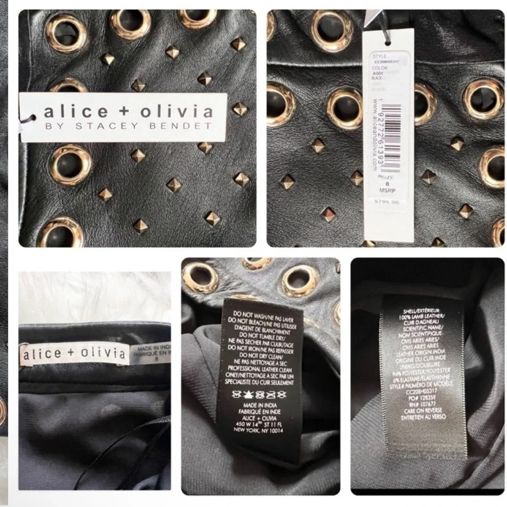 New! ALICE + OLIVIA Embellished Studded Leather Mini Skirt in Black - Picture 10 of 10